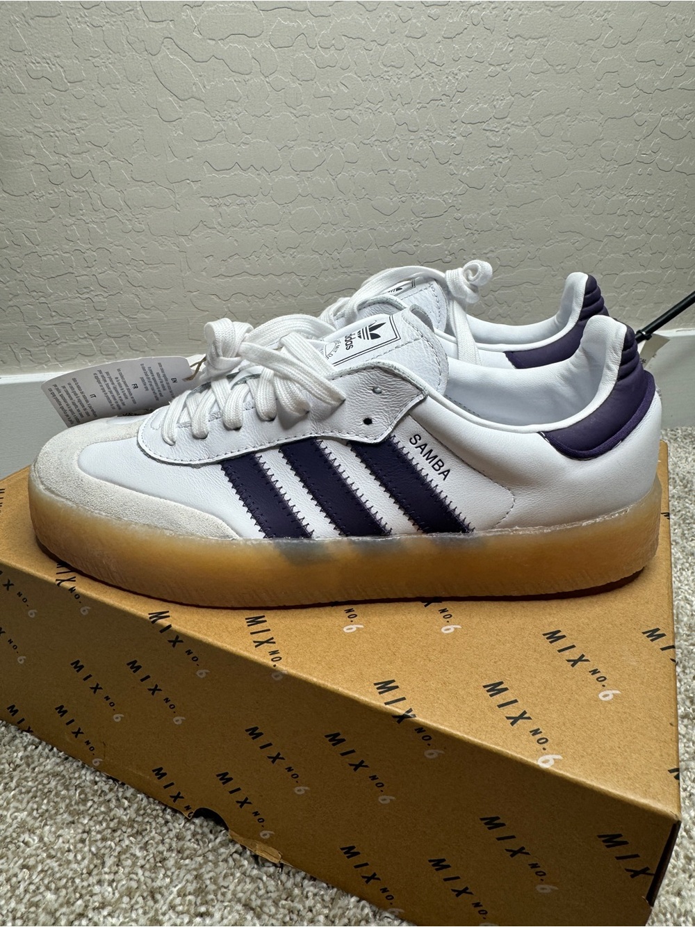 Adidas Samba Women White and Navy Gum Sole Sneakers - Picture 8 of 9